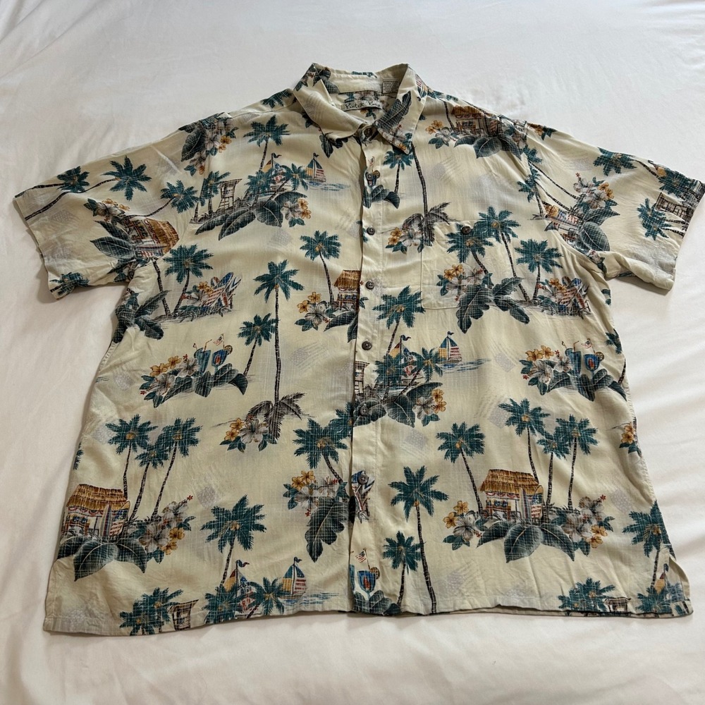 Batik Bay‎ Mens XL Rayon Hawaiian Shirt Red White and Blue